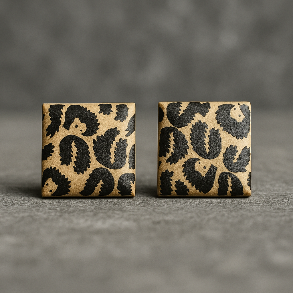 Two square coasters with black leaf pattern on a gray surface