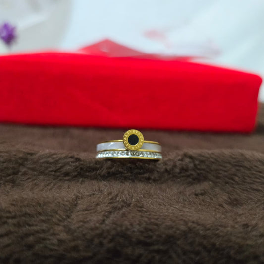 rings on a brown textured surface with a red box in the background