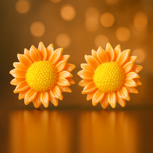 Pair of vibrant yellow sunflower stud earrings with textured centers