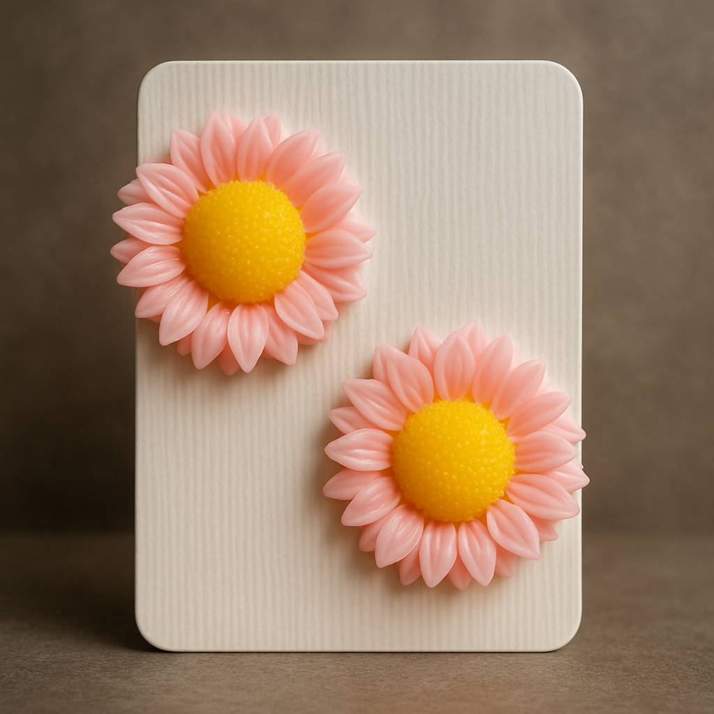 Pair of vibrant pink sunflower stud earrings with textured centers,