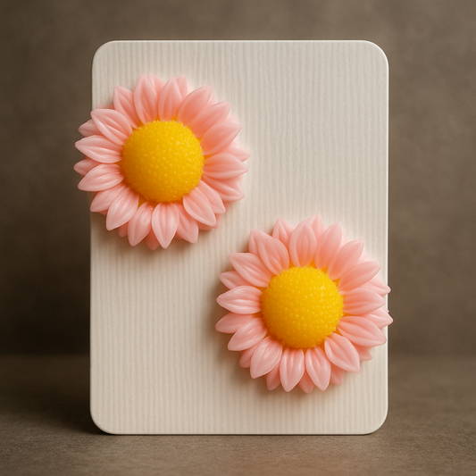 Pair of vibrant pink sunflower stud earrings with textured centers,