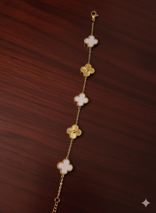 White & Gold Clover Bracelet