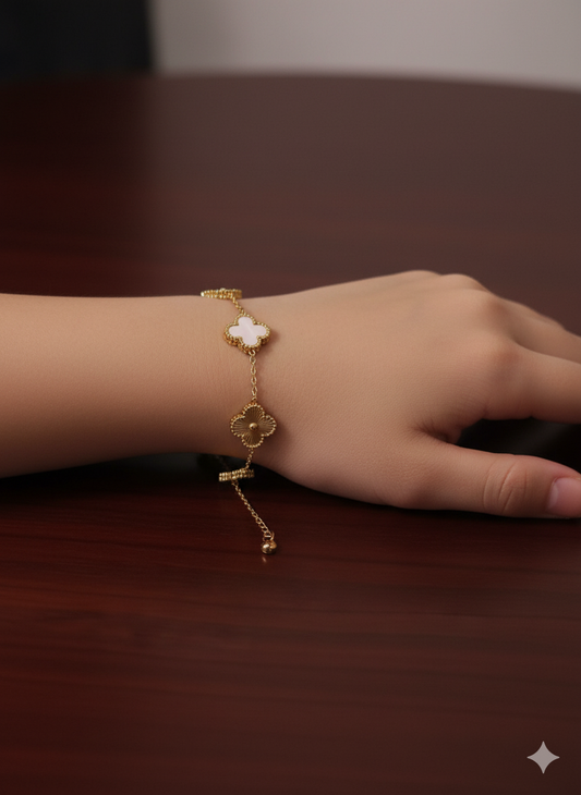 White & Gold Clover Bracelet