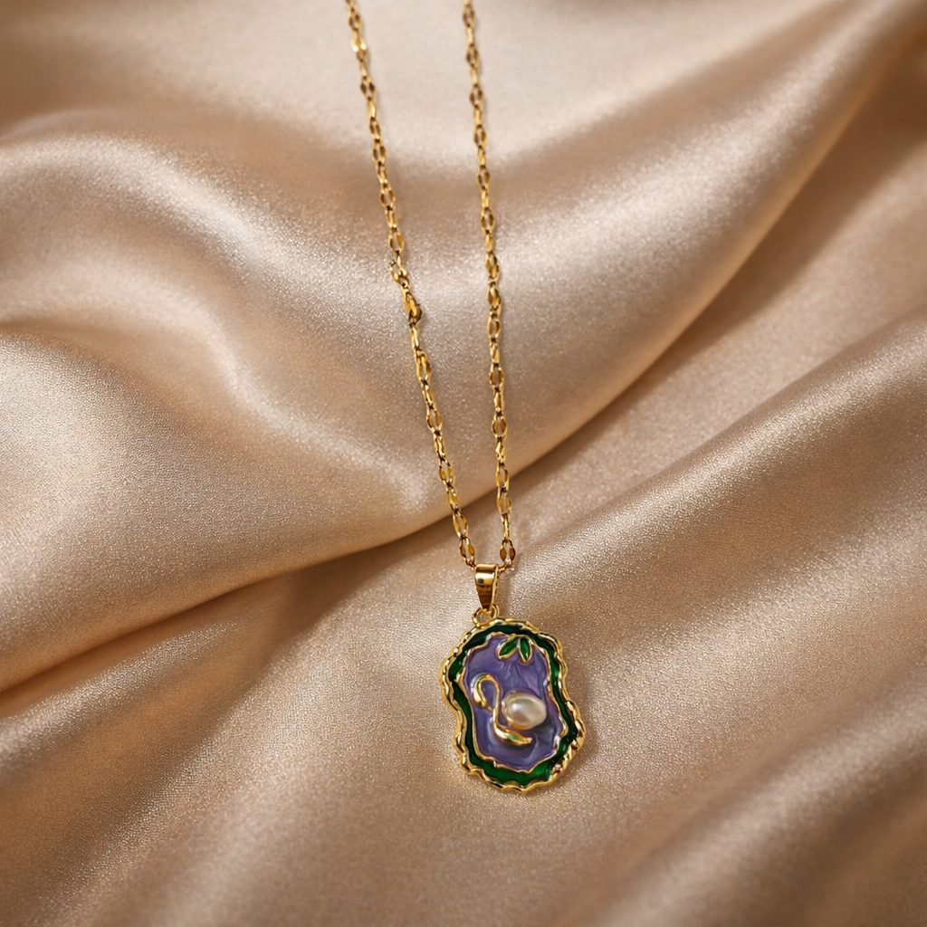 The pendant on a rose cloth background