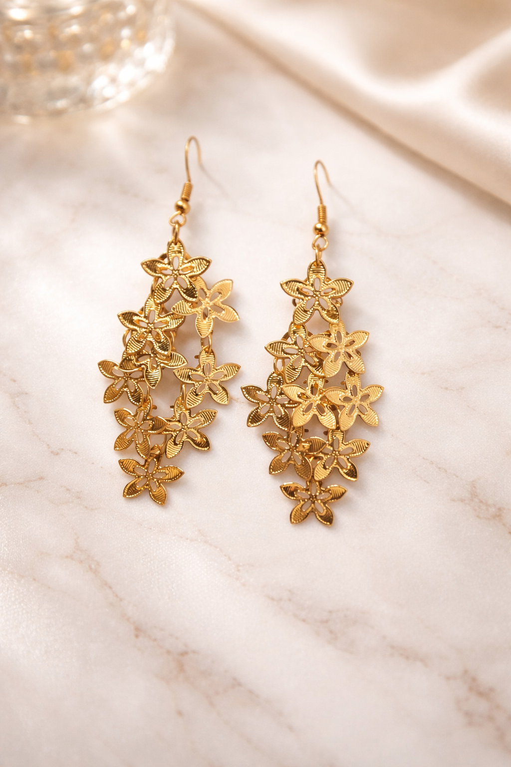 The earings on a marble background 