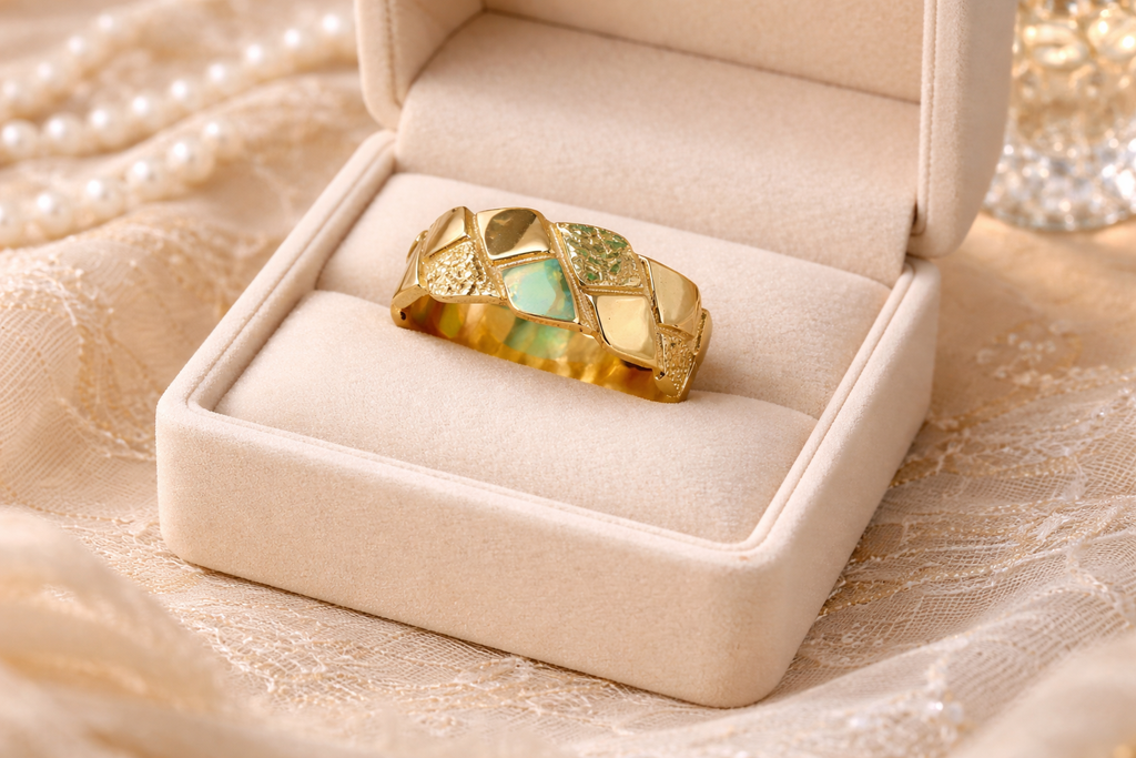 Gold decorative ring on a box.