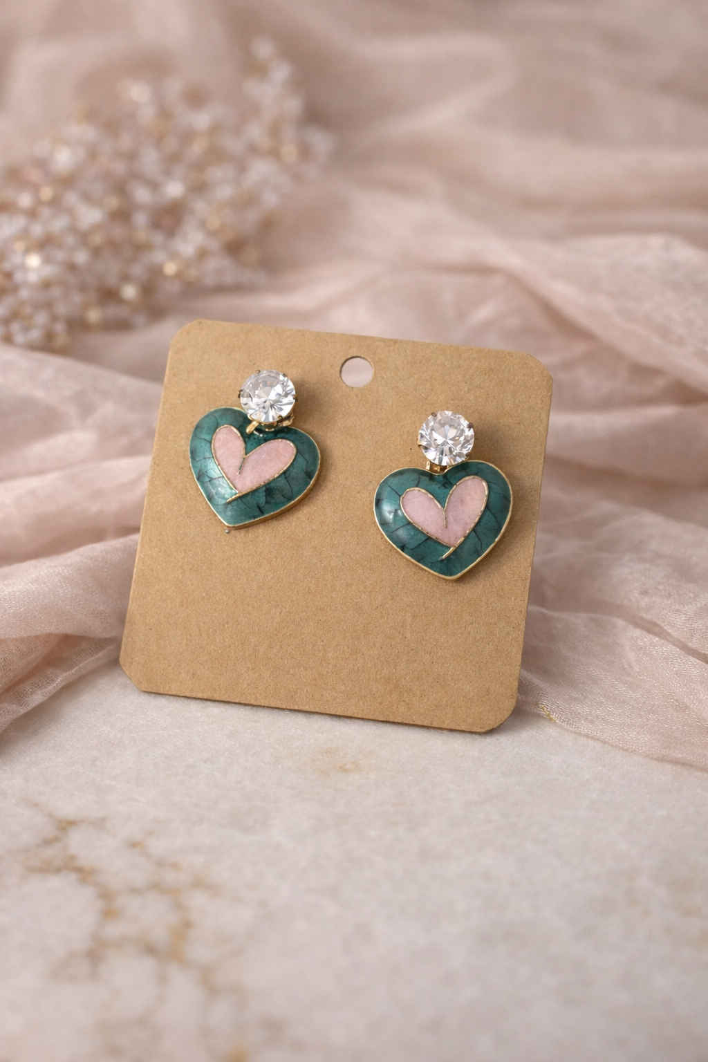 The earrings on a marble background
