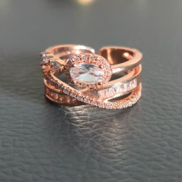 Adjustable Rose gold ring with the stone  in front view 