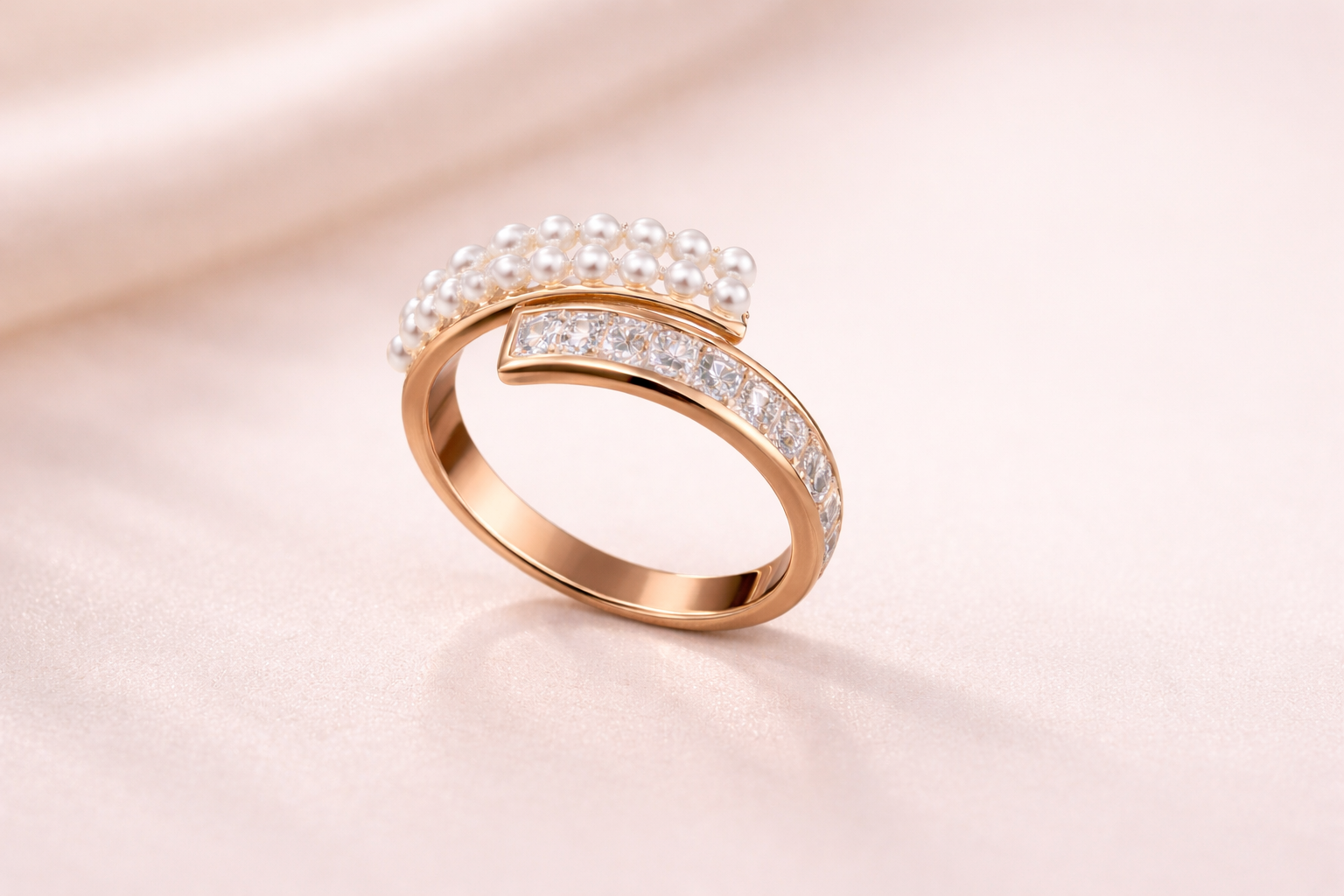 rose gold ring on a white cloth.