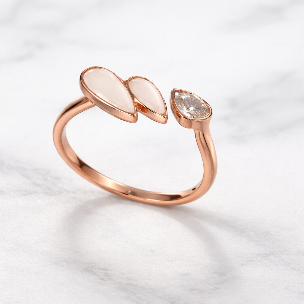 rose gold ring on a white background.