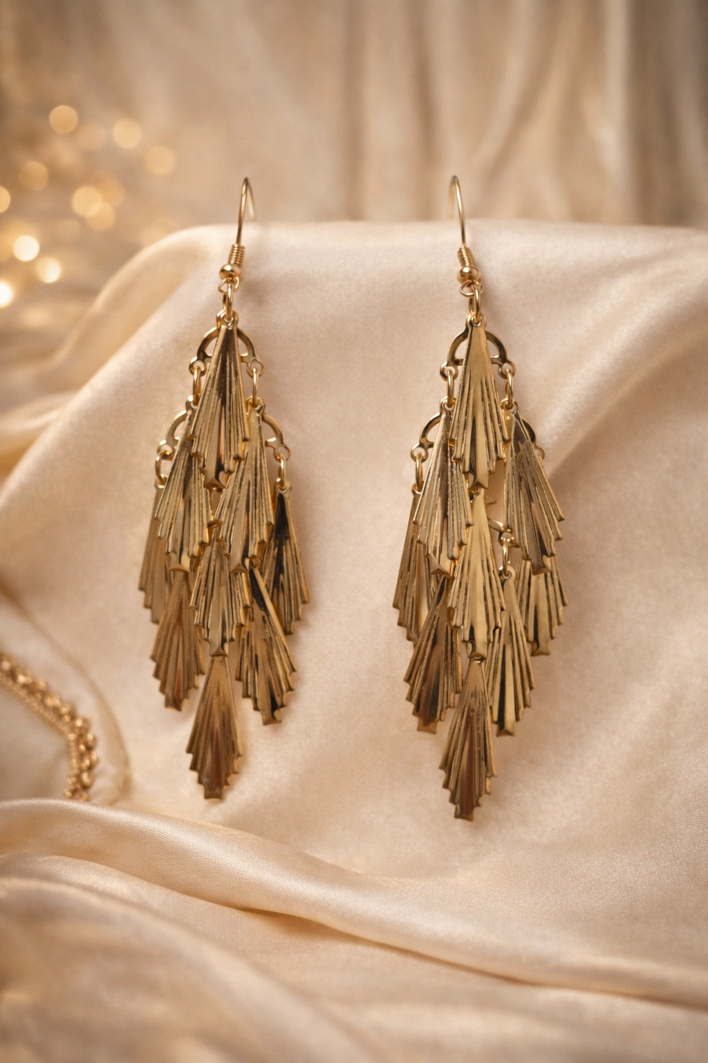 The earings on a white cloth background 