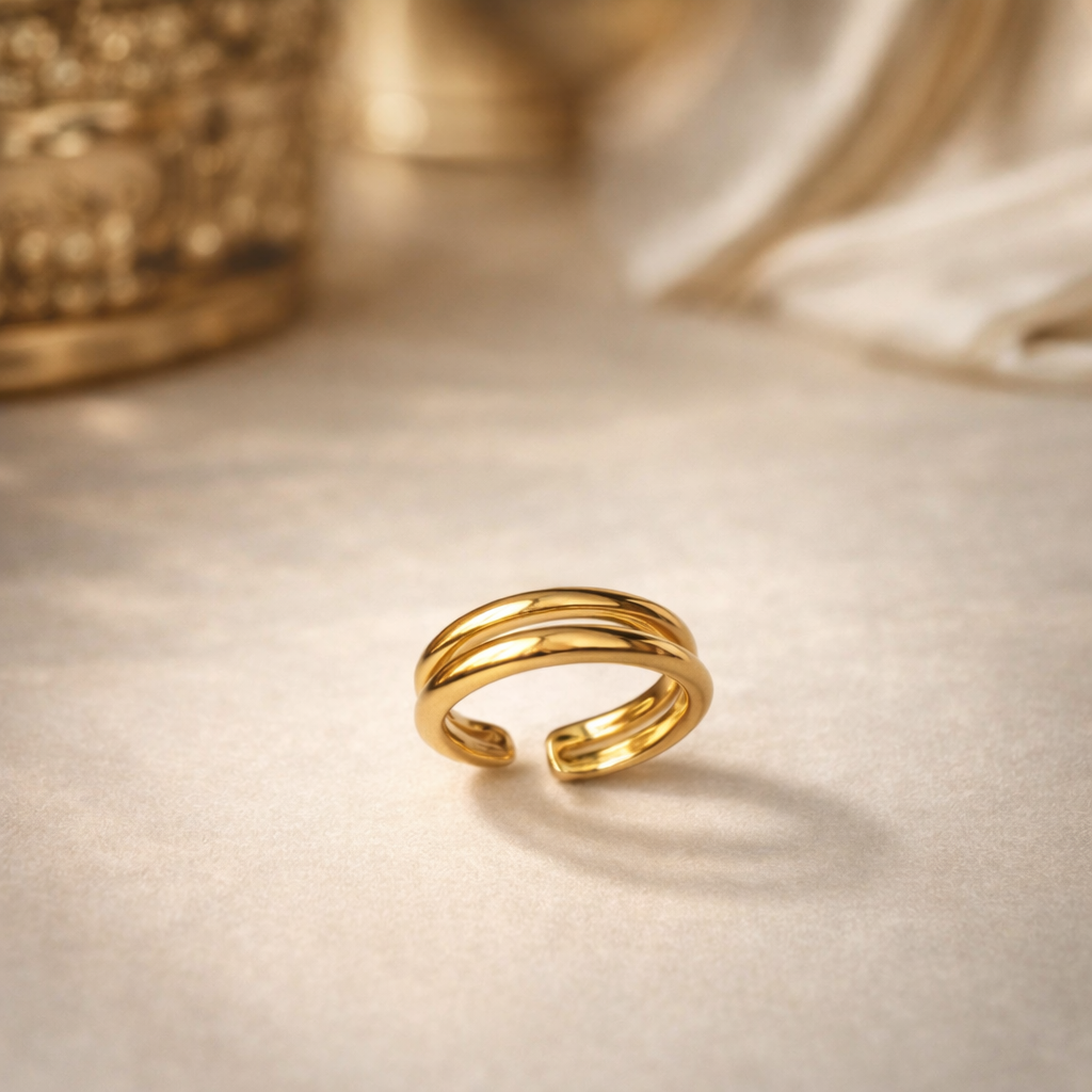 The ring on a white cloth background 
