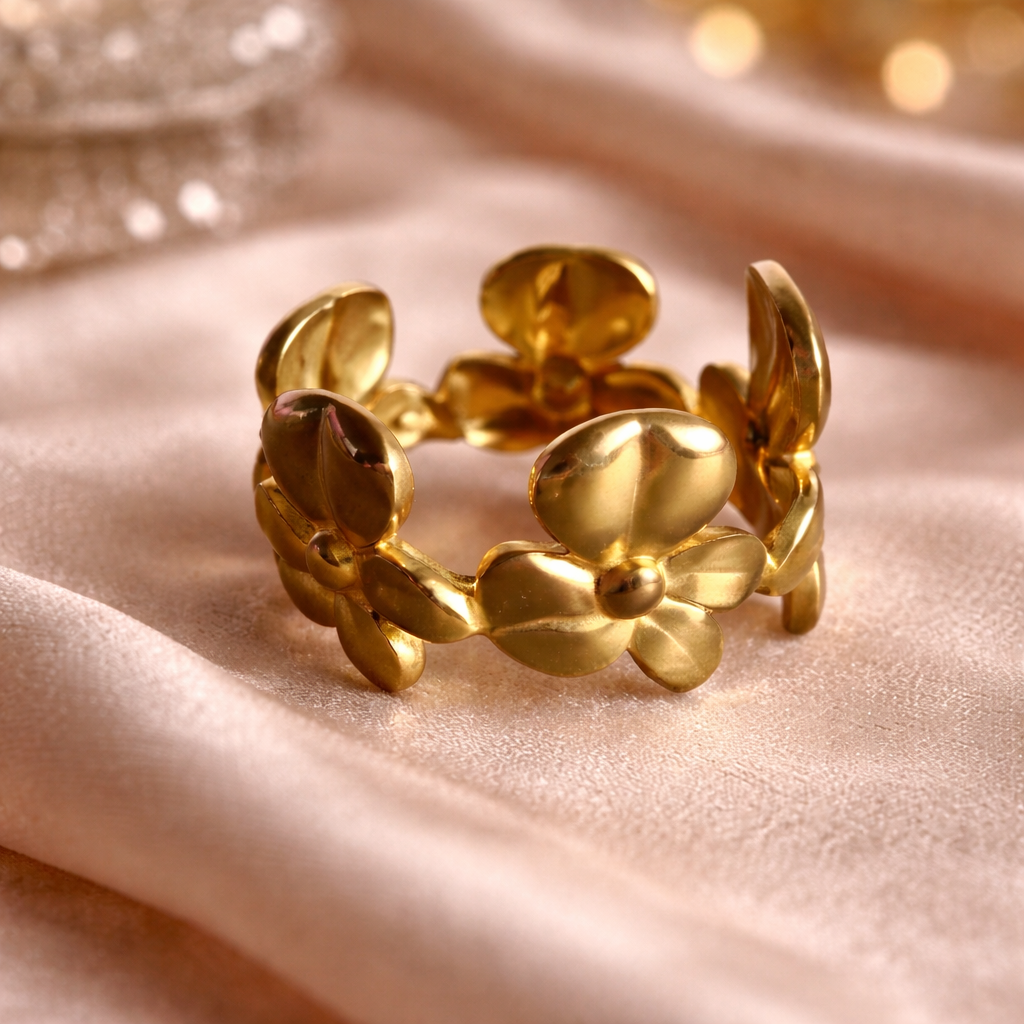 The ring on a pink cloth background 