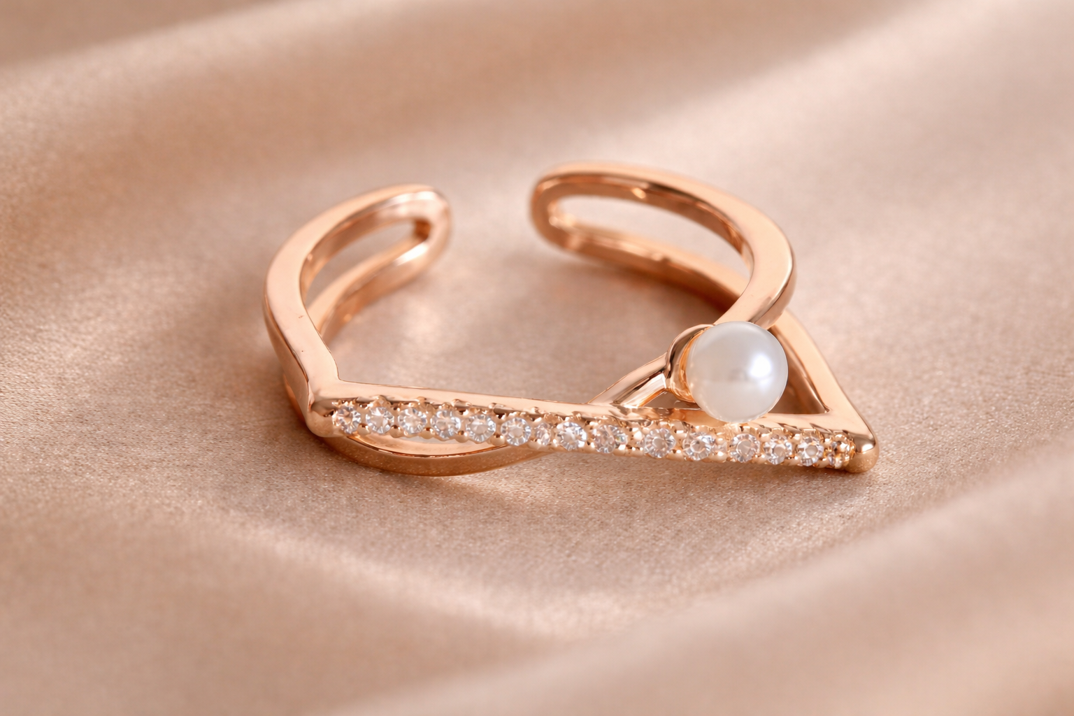 The ring on a pink cloth background 