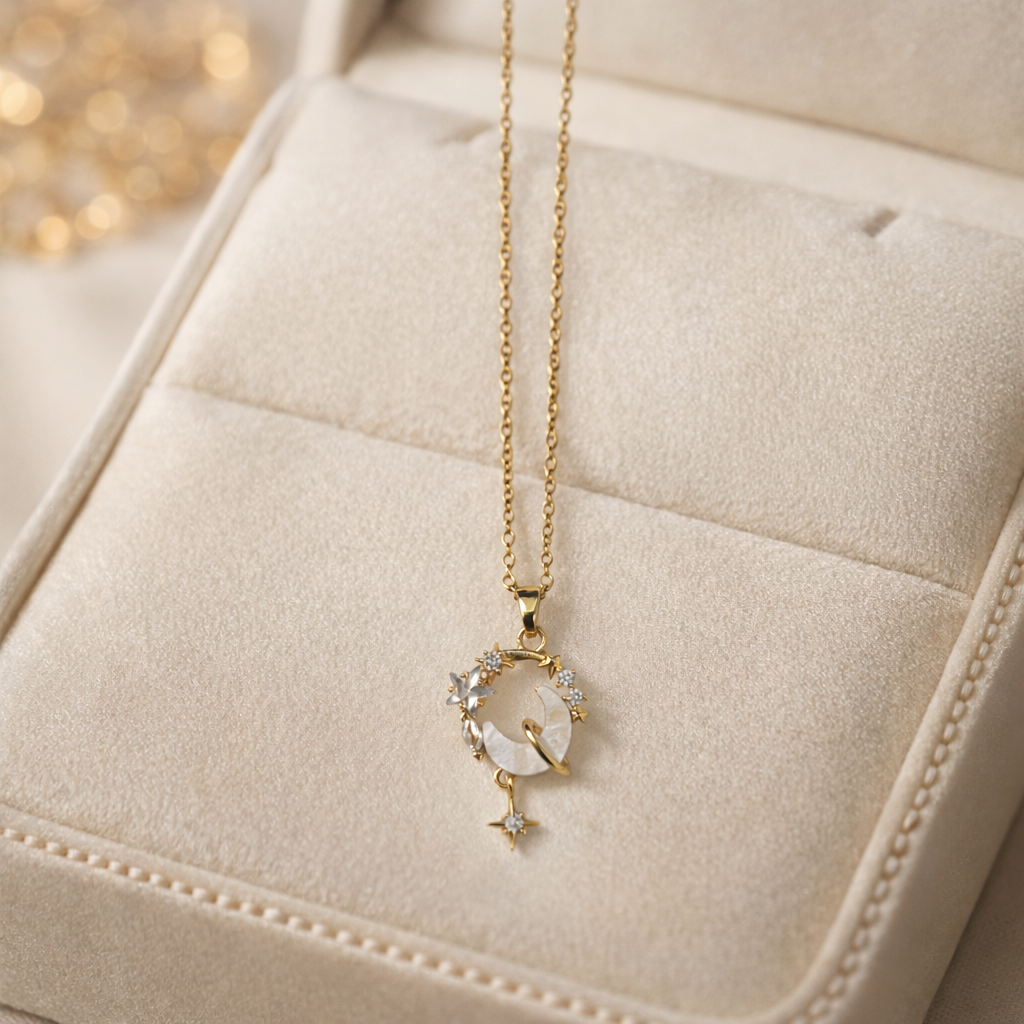 The Pendant on a jewellery box background 