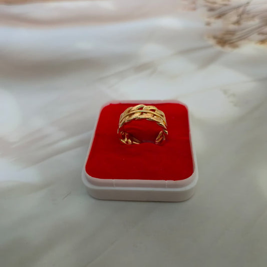 Anti-tarnish gold adjustable ring with woven pattern