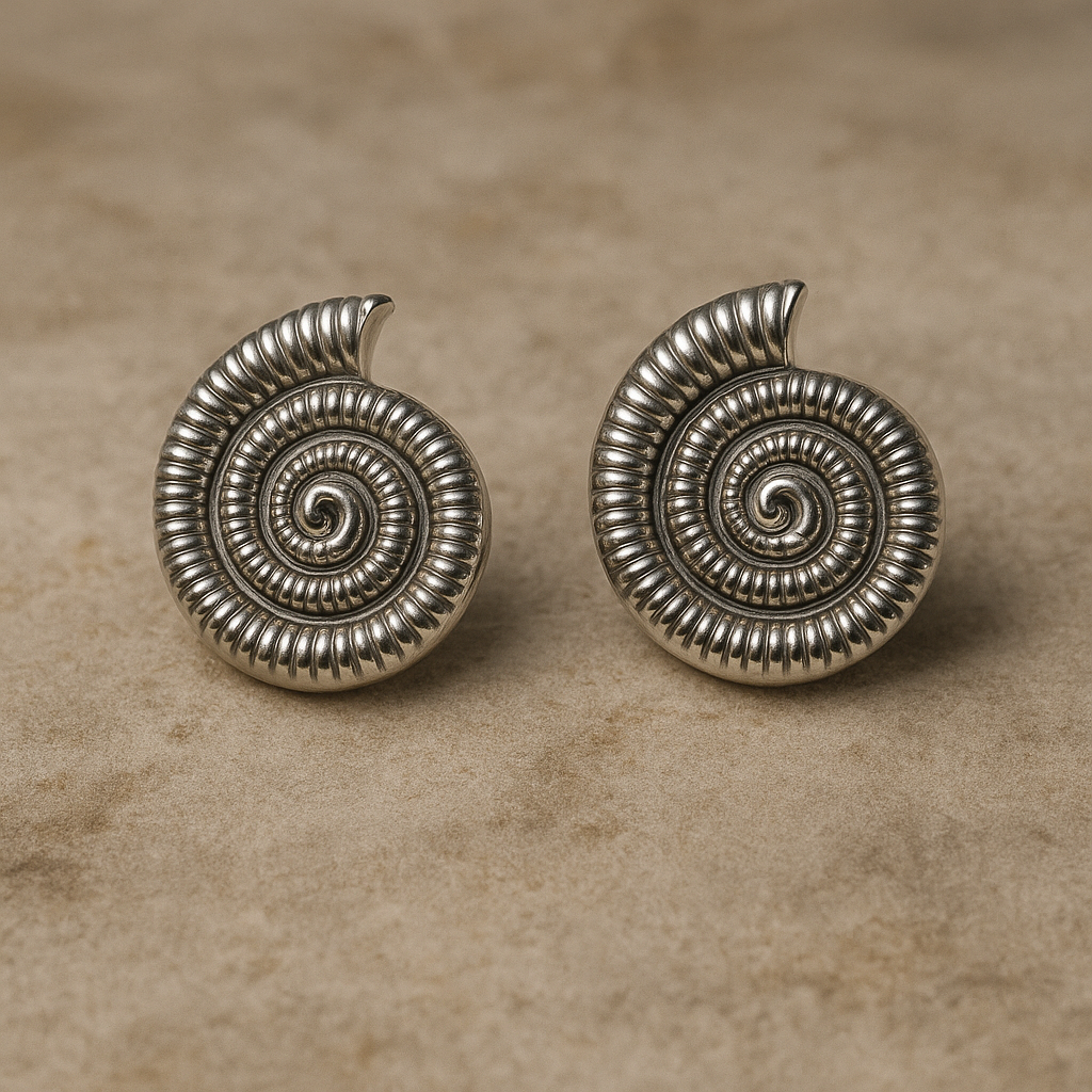 Silver spiral seashell-inspired earrings – Ocean Swirl by Ora Haven, elegant jewelry with ocean-inspired design