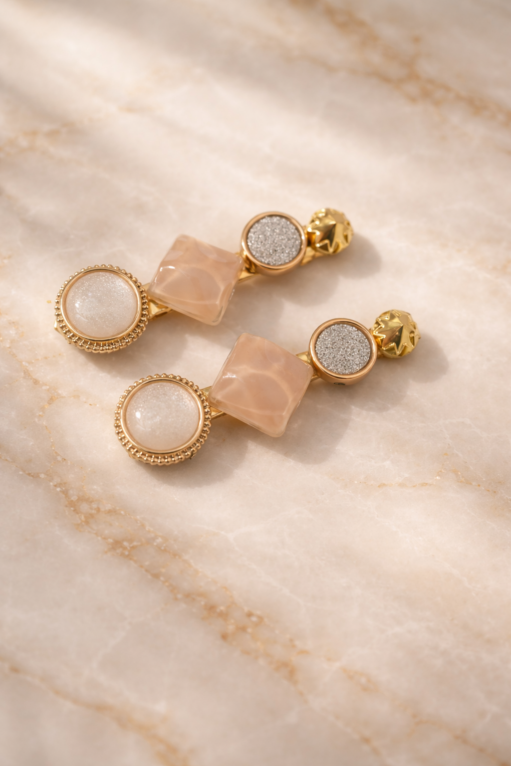 The hair clips on a marble background 