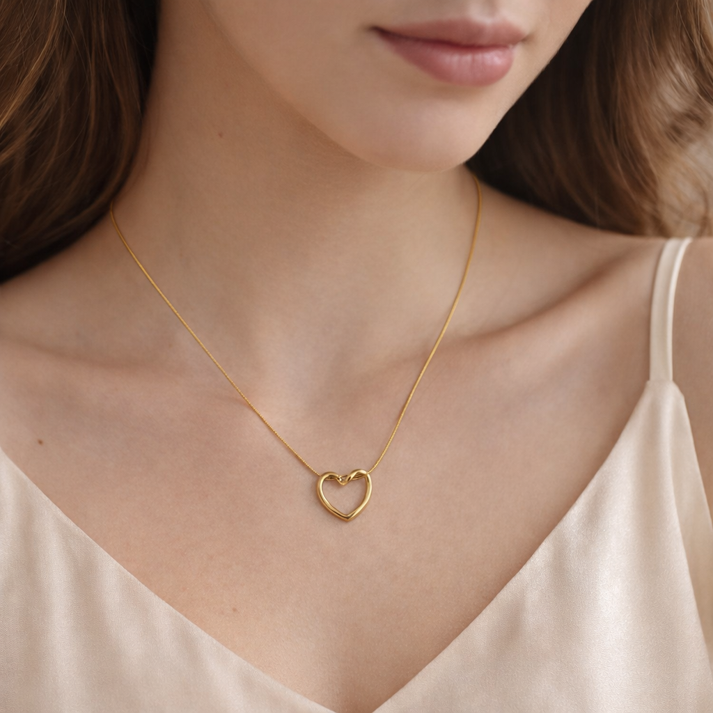 The pendant around a woman's neck